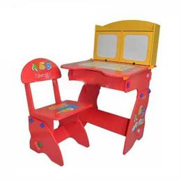 Детская парта и стульчик для детей  с мольбертом и шкафчиками (W 077) 