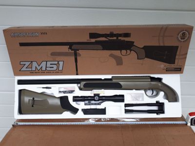 Дитяча іграшкова Металева снайперська пневматична гвинтівка CYMA ZM51T з кульками та прицілом 110 см