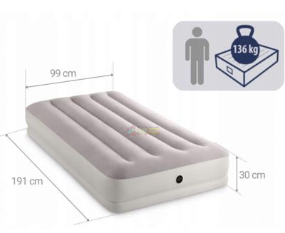 Односпальне надувне велюрове ліжко/матрац 191 x 99 x 30 см з портативним насосом USB Intex 64177