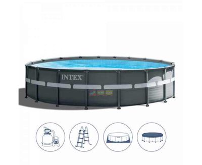 Каркасный бассейн 549х132 см (песочный фильтр-насос, лестница, тент, подстилка) Intex 26330