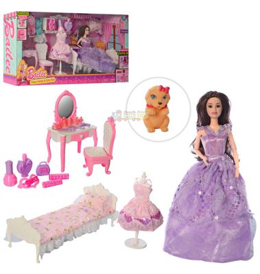 Кукла шарнирная с мебелью и набором платьев (2768)