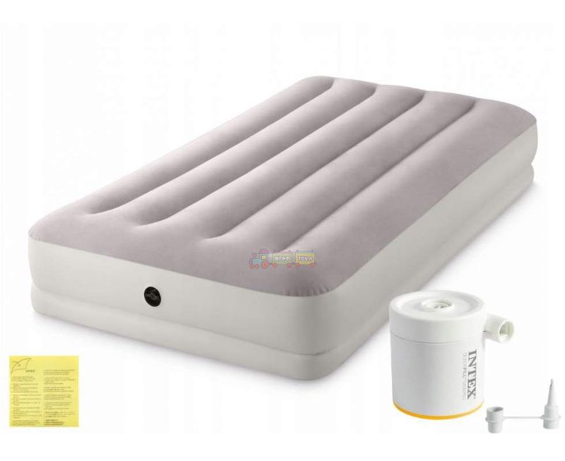 Односпальная надувная велюровая кровать/матрас 191 x 99 x 30 см с портативным насосом USB Intex 64177