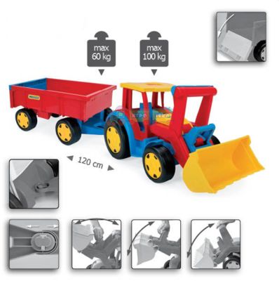 Большой игрушечный трактор Wader Гигант с прицепом и ковшом 66300